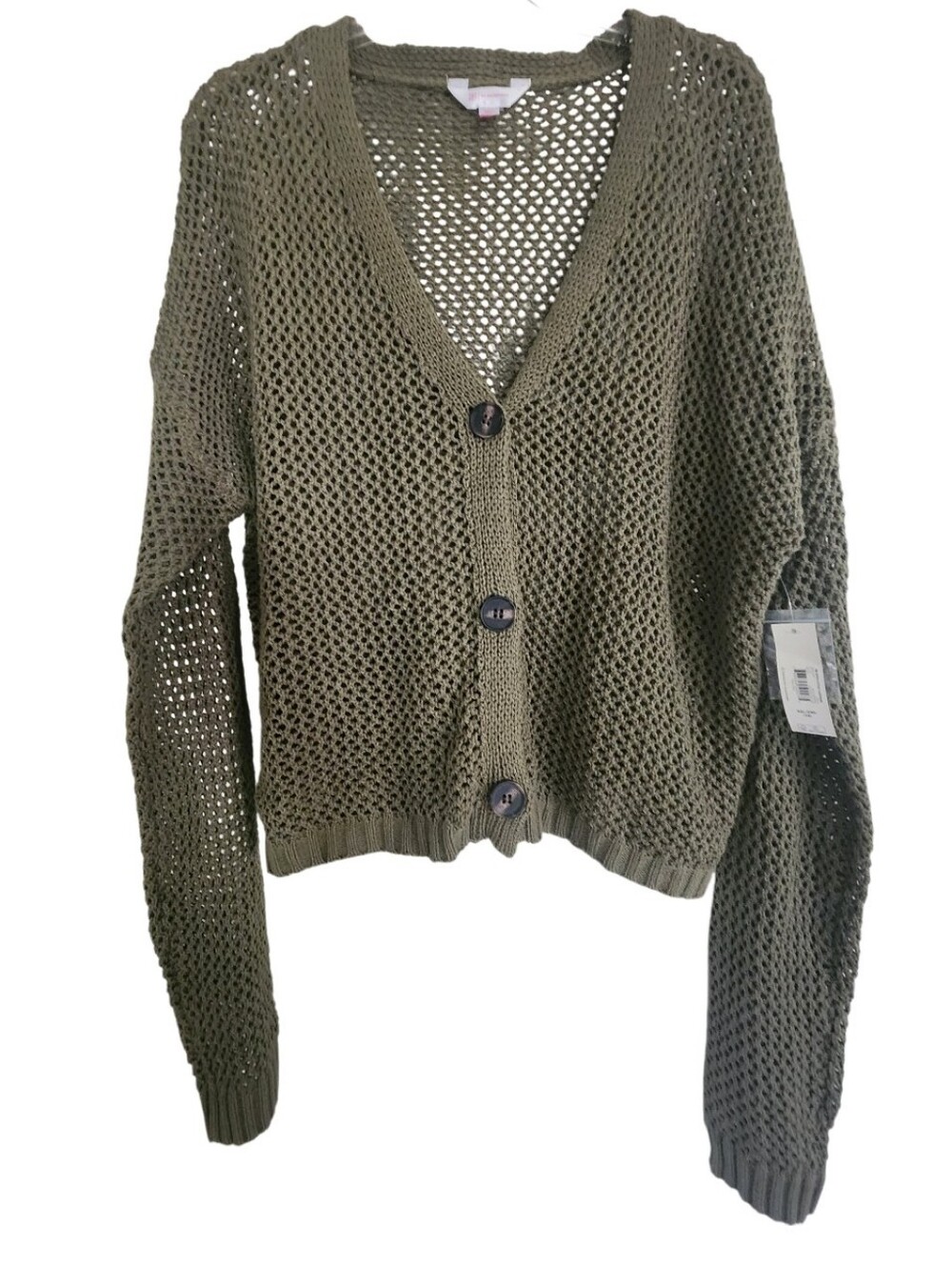 Olive Open-Knit Button Front Cardigan Sweater Sz Xxl Nwt